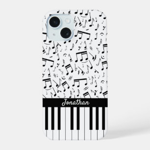 Stijlvolle zwart-witte pianotoetsen iPhone 15 hoesje