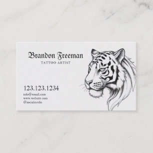 Stijlvolle zwart-witte Tiger Head Sketch Tattoo Visitekaartje