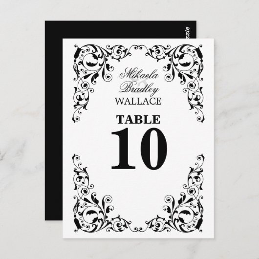 Stijlvolle zwart-witte wervelingen tafel nummer Ka Briefkaart (Voorkant / Achterkant)