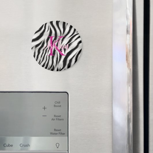Stijlvolle zwart witte Zebra dier roze monogram Magneet (Insitu (Koelkast))