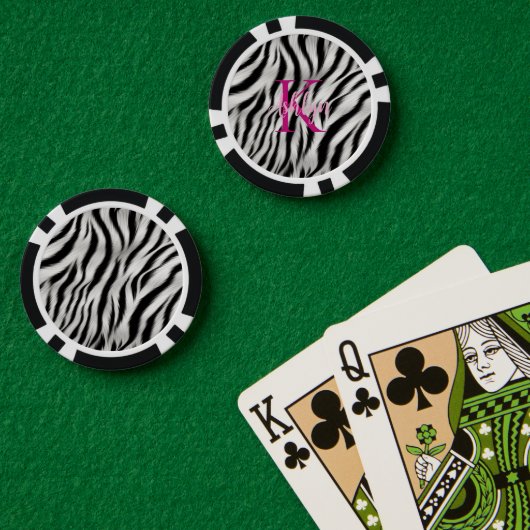 Stijlvolle zwart witte Zebra dier roze monogram Poker Chips (Pokertafel (Dubbel))