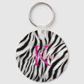 Stijlvolle zwart witte Zebra dier roze monogram Sleutelhanger (Voorkant)