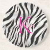 Stijlvolle zwart witte Zebra dier roze monogram Zandsteen Onderzetter (Voorkant)