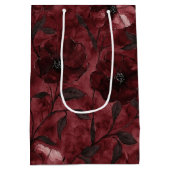 Stijlvolle zwarte bordeauxrode bloemrijke bruiloft medium cadeauzakje (Achterkant)