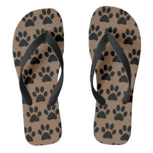 Stijlvolle Zwarte en Bruine Hondenpootafdrukken Teenslippers