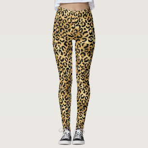 Stijlvolle zwarte en gouden folie wilde luipaardvl leggings