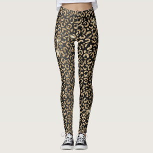 Stijlvolle zwarte en gouden glitters wilde luipaar leggings