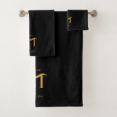Stijlvolle zwarte en goudmonogram Initialen Bad Handdoek (Insitu)