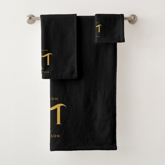 Stijlvolle zwarte en goudmonogram Initialen Bad Handdoek (Insitu)