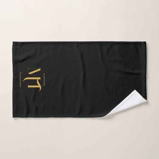 Stijlvolle zwarte en goudmonogram Initialen Bad Handdoek (Handdoek)