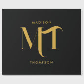 Stijlvolle zwarte en goudmonogram Initialen Cadeaupapier (Vlak)