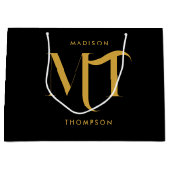 Stijlvolle zwarte en goudmonogram Initialen Groot Cadeauzakje (Voorkant)