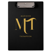 Stijlvolle zwarte en goudmonogram Initialen Klembord (Voorkant)