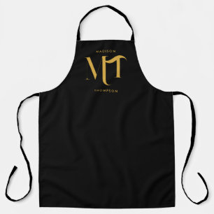 Stijlvolle zwarte en goudmonogram Initialen Schort