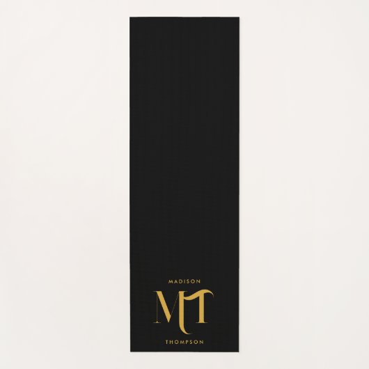 Stijlvolle zwarte en goudmonogram Initialen Yogamat (Voorkant)