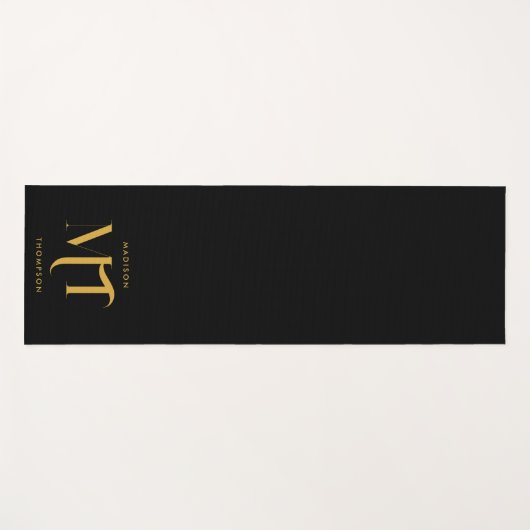 Stijlvolle zwarte en goudmonogram Initialen Yogamat (Voorkant (horizontaal))