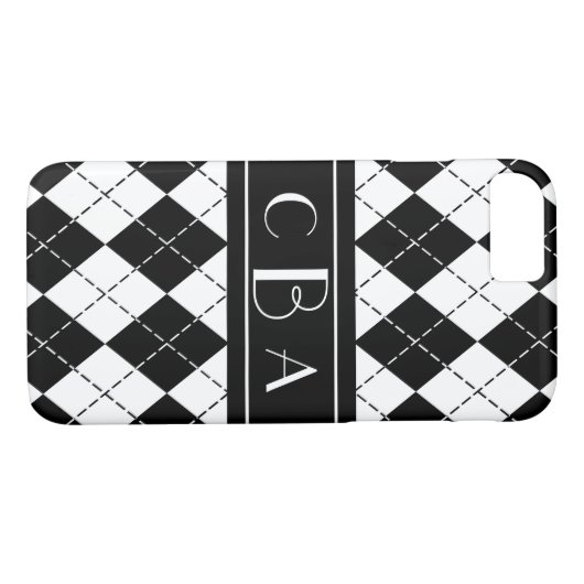 Stijlvolle zwarte en witte Argyle-monogrammen Case-Mate iPhone Case (Achterkant (Horizontaal))