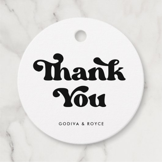 Stijlvolle, zwarte en witte bruiloft bedankjes labels (Voorkant)