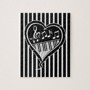 Stijlvolle zwarte en witte muzieknoten en piano legpuzzel