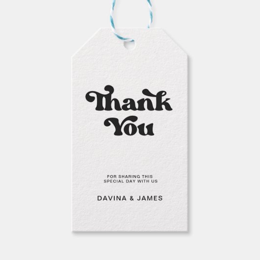 Stijlvolle, zwarte en witte tas voor bruiloft cadeaulabel (Voorkant)