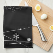 Stijlvolle zwarte en zilveren kerstkalligrafie theedoek (Quarter Fold)