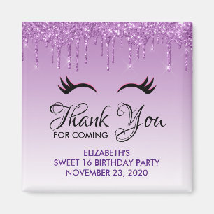Stijlvolle zwarte Eyelashes en Paarse glitter Birt Magneet