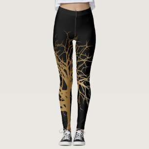 Stijlvolle Zwarte Gouden Boom des Levens Yoga Leggings