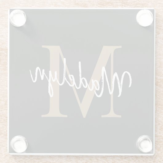 Stijlvolle zwarte goudmonogram Feminine Script Nam Glazen Onderzetter (Achterkant)