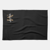 Stijlvolle zwarte goudmonogram-naam theedoek (Horizontaal)