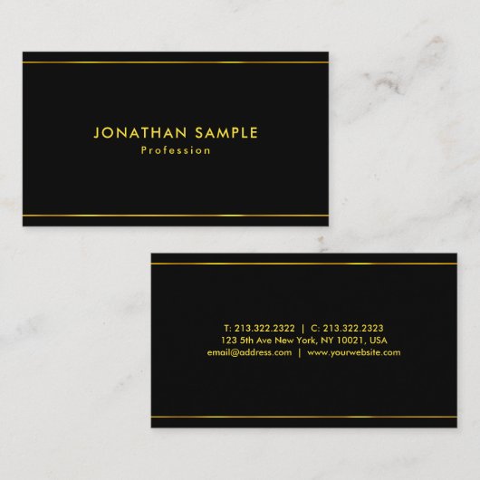 Stijlvolle zwarte goudSjabloon met modern design Visitekaartje (Voorkant / Achterkant)