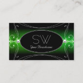 Stijlvolle zwarte groene Sparkle Jewels Monogram Visitekaartje (Voorkant)