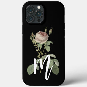 Stijlvolle zwarte initiaal Script-kleur met roos iPhone 13 Pro Max Hoesje