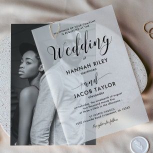 Stijlvolle zwarte kalligrafie elegante bruiloft vellum uitnodigingen
