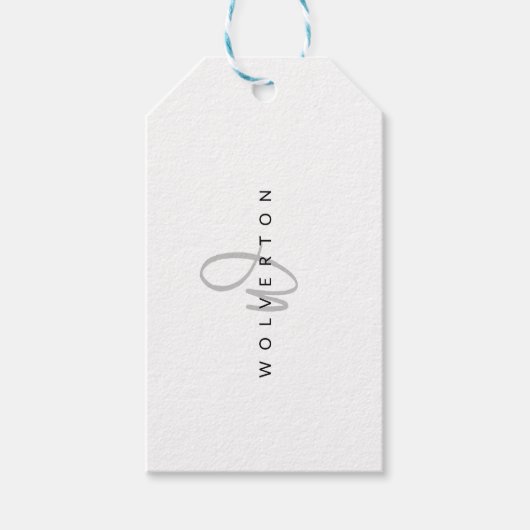 Stijlvolle zwarte monogram witte legante scriptnaa cadeaulabel (Voorkant)