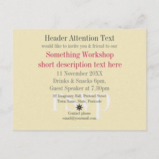 Stijlvolle, zwarte+roze workshop Uitnodiging (Achterkant)