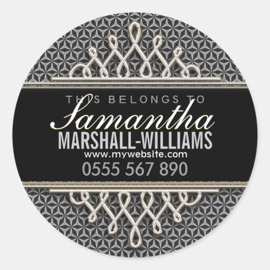 Stijlvolle zwarte Silver Business Book Label Stick (Voorkant)