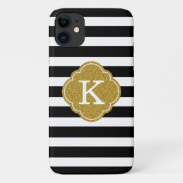Stijlvolle zwarte stripes Gold Monogram iPhone 11 Hoesje