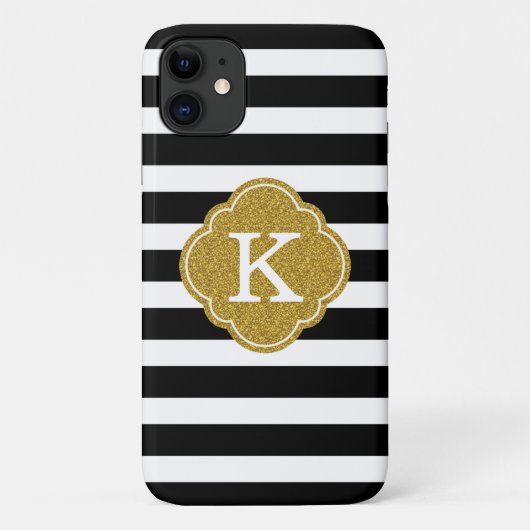 Stijlvolle zwarte stripes Gold Monogram Case-Mate iPhone Case (Achterkant)