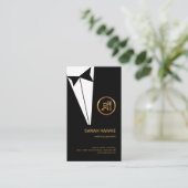 Stijlvolle zwarte Tuxedo Gold Boutonniere Catering Visitekaartje (Staand voorkant)