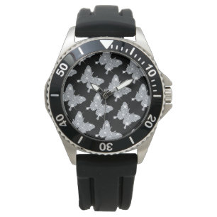 Stijlvolle zwarte vlek met ruitvormige vlinder horloge