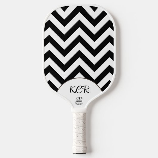 Stijlvolle zwarte witte Chevron Pattern Initialen Pickleball Paddle (Voorkant)
