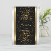 Stijlvolle zwarte, witte en gouden uitnodiging (Staand voorkant)