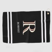 Stijlvolle zwarte witte, persoonlijke monogram naa golfhanddoek (Horizontaal)