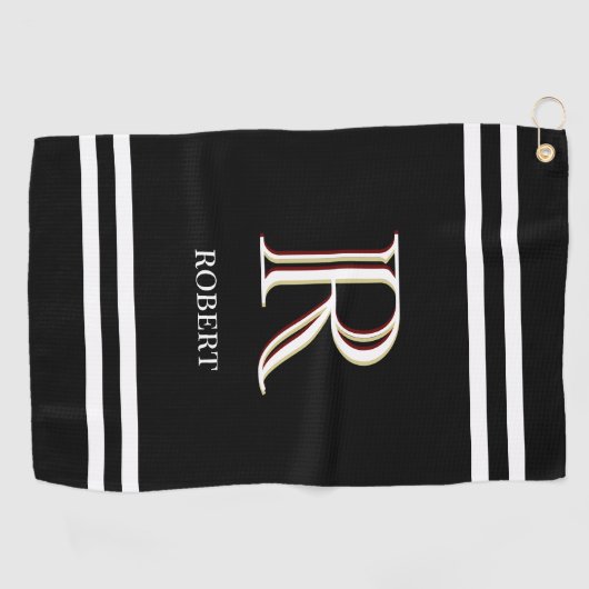 Stijlvolle zwarte witte, persoonlijke monogram naa golfhanddoek (Horizontaal)