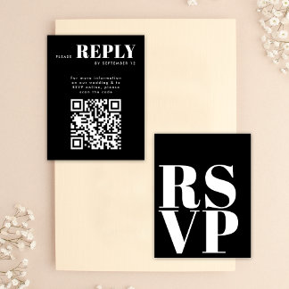 Stijlvolle Zwarte Witte RSVP Kaarten voor Huwelijk Kaartje