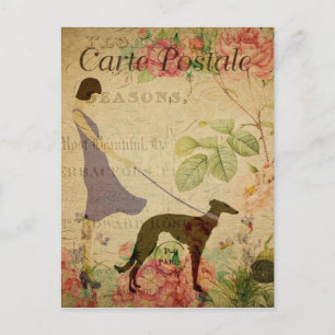 stijlvrouw en hond French Carte Postale Briefkaart