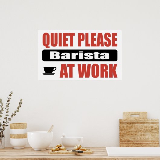 Stil alsjeblieft Barista op het werk Poster (Keuken)