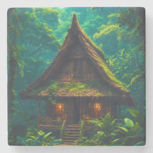 Stil huis in het tropisch bos stenen onderzetter