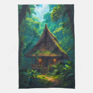 Stil huis in het tropisch bos theedoek
