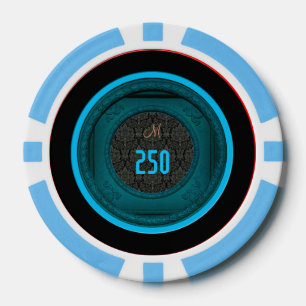 Stileerde Lijst Damask 250 Monogram LBlue Poker Ch Chips